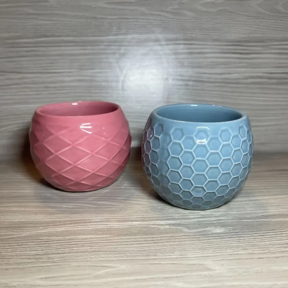 Pink and Blue Textured Tealight Holders - 2 Pieces